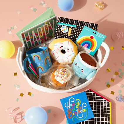 Birthday card and gifts in a care package